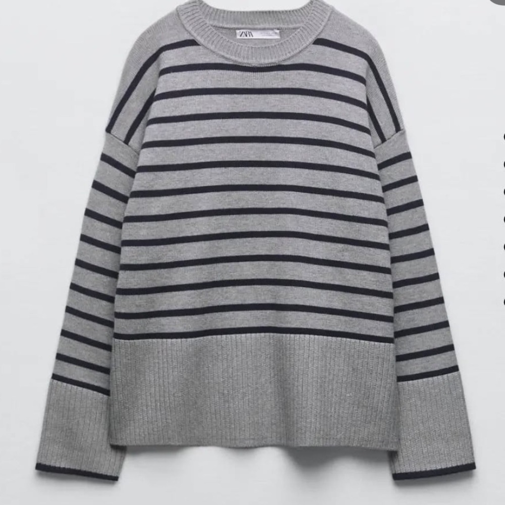 Zara Striped Knit Sweater Navy and Gray